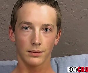Twink cutie Riley Johnston  jerking off big cock after interview