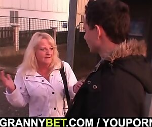 Blonde granny pleases a stranger