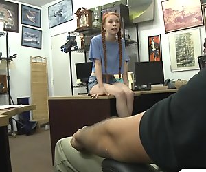 Redhead with tiny tits gets her twat fucked by pawn guy