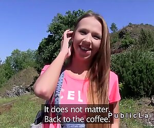 Czech brunette student bangs outdoor pov
