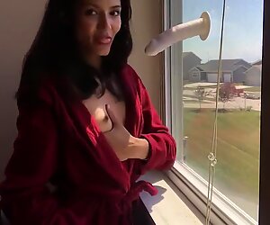 Acasă alone excitat indiancă locală slut sucks and fucks vibrator on fereastră