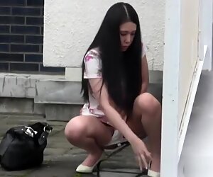 Embarrassed Asian Peeing
