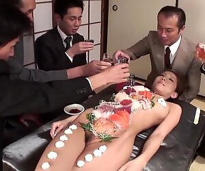 CAM2REAL.IR - business men eat sushi out of a naked girls body